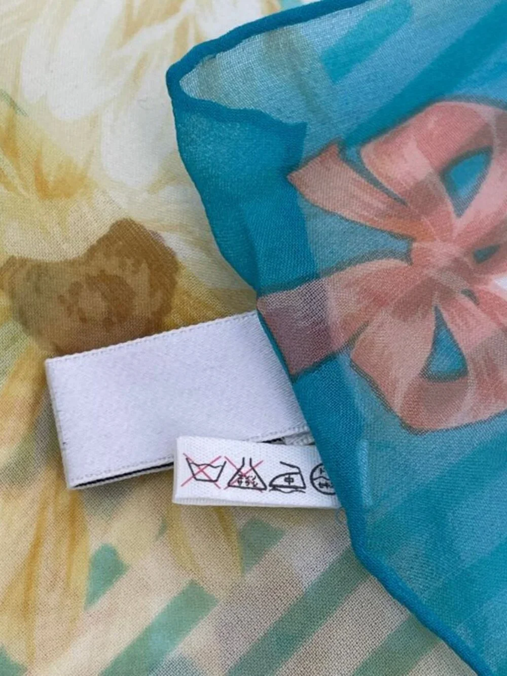 Christian Dior Scarf Silk Floral Pattern Blue